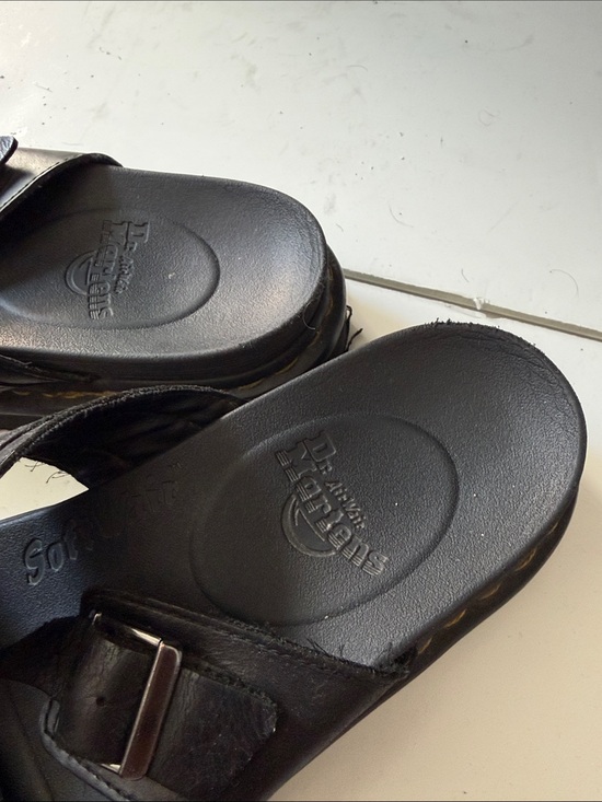 Dr. Martens Black Leather Double-Strap Sandals with Yellow Stitching main image 4